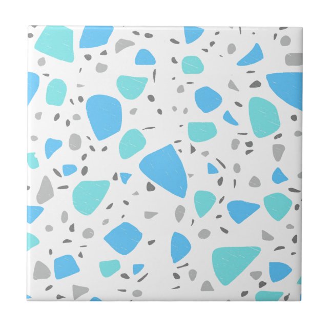 Modern Blue Turquoise White Terrazzo Tile (Front)