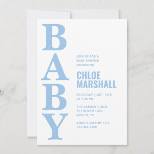 Modern Blue Typography Boy Baby Shower Invitation