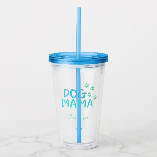 Modern Blue Typography for Best Dog Mom Acrylic Tumbler (Front)