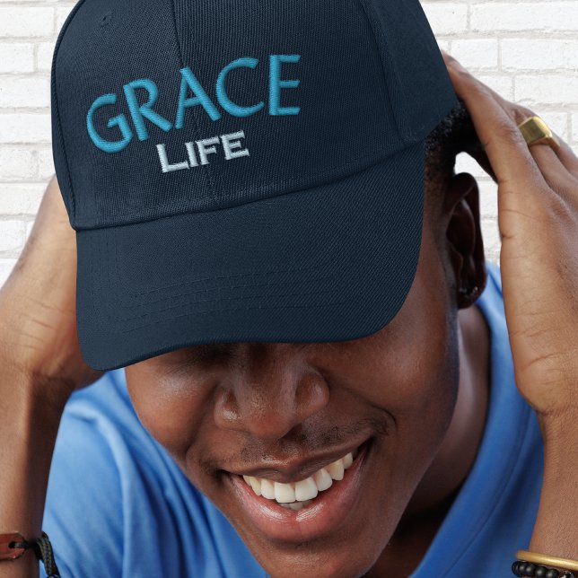 Modern Blue Typography Grace Life Monogram  Embroidered Hat (Creator Uploaded)