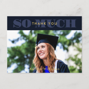 Modern Blue Typography Photo Graduation Thank You Postcard