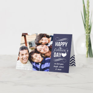 Modern Blue Vintage Banner Father's Day Photo Card