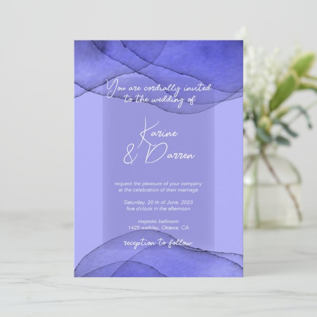 Modern blue violet lavender Wedding   Invitation (Standing Front)