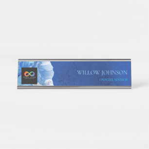 Modern Blue Water Audit Firm Custom Logo Desk  Name Plate