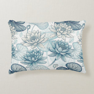 Modern Blue Water Lilies Monet Style Accent Pillow