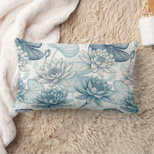 Modern Blue Water Lilies Monet Style Lumbar Pillow