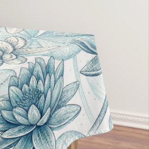 Modern Blue Water Lilies Monet Style Tablecloth