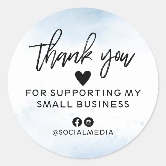Modern Blue Watercolor Business Thank You Classic Round Sticker (Front)
