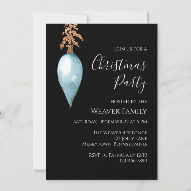 Modern Blue Watercolor Christmas Party invitation (Front)