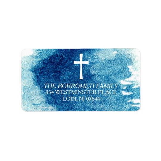 Modern Blue Watercolor Cross Return Address