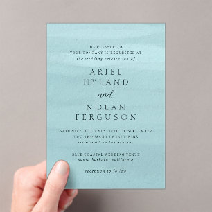 Modern Blue Watercolor Elegant Wedding Acrylic Invitations