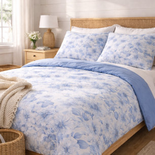 Modern Blue Watercolor Floral Pattern Pillowcase