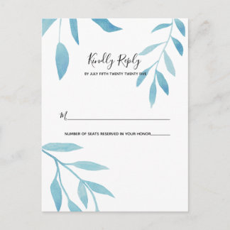 Modern Blue Watercolor Floral RSVP  Postcard