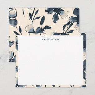 Modern Blue Watercolor Flowers Typography Border Card