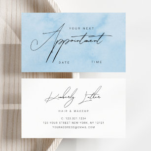 Modern blue watercolor makeup & hair appointment card