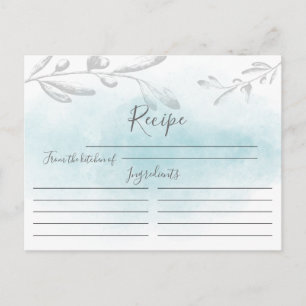 Modern Blue Watercolor Recipe Card