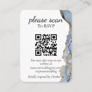Modern Blue Watercolor RSVP with QR Code Enclosure Card