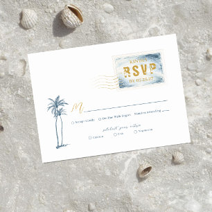 Modern Blue Watercolor Stamp Wedding RSVP Enclosure Card