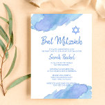 Modern Blue Watercolor Star of David BAT MITZVAH Invitation<br><div class="desc">Beautiful religious Jewish Bat (or Bar) Mitzvah invitation cards.  Light watercolor blue with star of David.  Modern script letters. 'Is called to the TORAH as a Bat Mitzvah' Prefect for 12 year old daughter,  girl. Easy to edit - just add your information / text.</div>