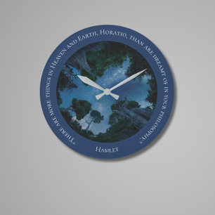 Modern Blue Watercolor Text Trendy Quote Large Clock