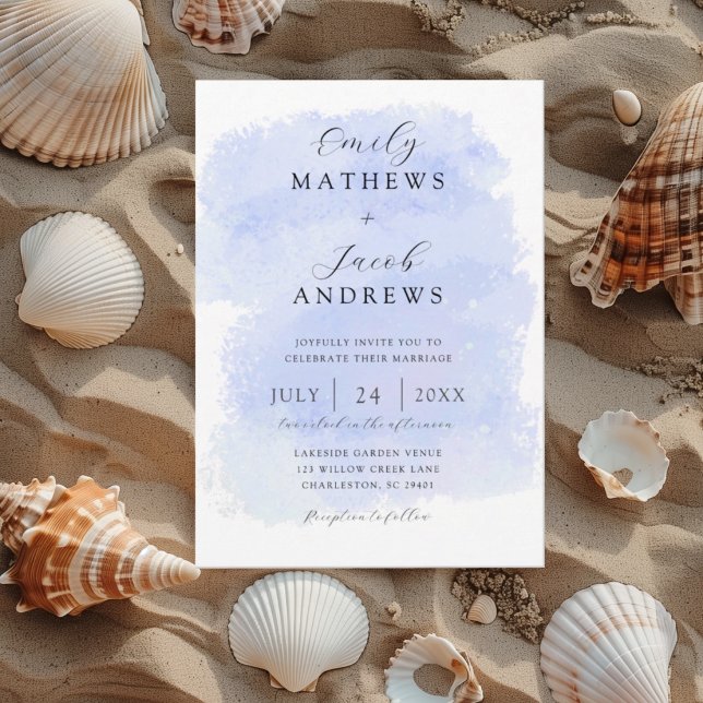 Modern Blue Watercolor Texture Wedding Invitation (Creator Uploaded)