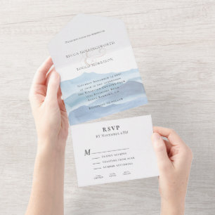 Modern Blue Watercolor Wedding  All In One Invitation