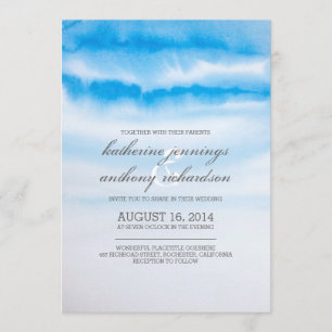 Modern blue watercolor wedding invitations