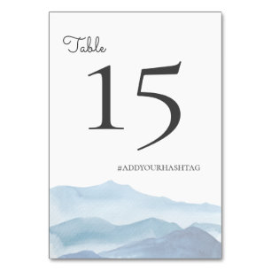 Modern Blue Watercolor with Hashtag  Table Number