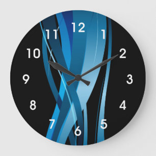 Modern Blue Wave Abstract Large Clock