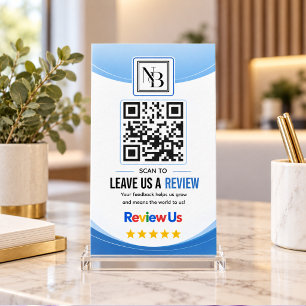 Modern Blue Waves QR Code Customer Review Business Card