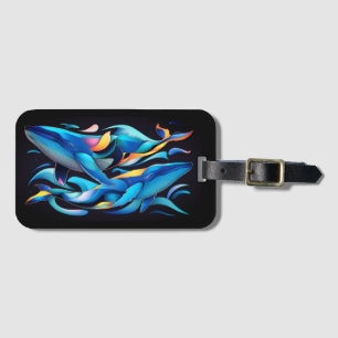Modern Blue Waves & Whales Luggage Tag