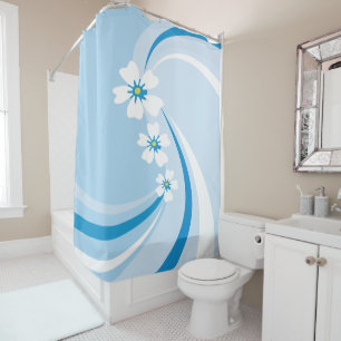 Modern Blue Waves with Sakura Flowers