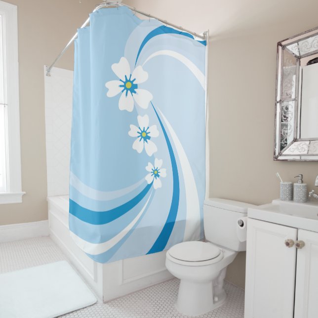 Modern Blue Waves with Sakura Flowers (In Situ)