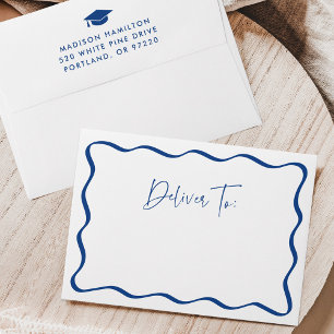 Modern Blue Wavy Frame Graduation Envelope