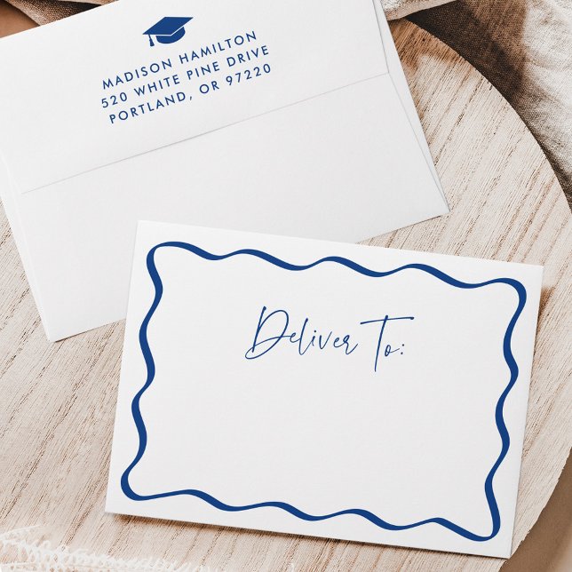 Modern Blue Wavy Frame Graduation Envelope (Creator Uploaded)
