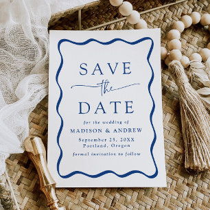 Modern Blue Wavy Frame Wedding Save The Date