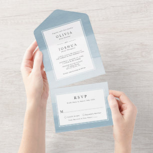 Modern Blue Wedding All In One Invitation