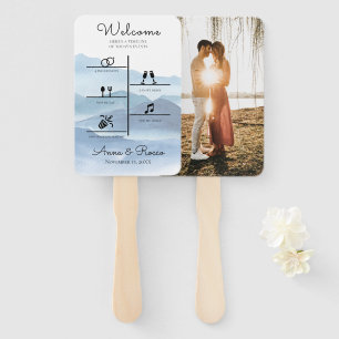 Modern Blue Wedding Timeline Photo Program  Hand Fan