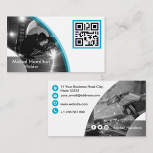 Modern Blue Welder Business Card