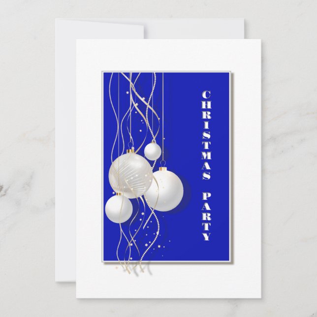Modern Blue, White and Gold Christmas Party Invitation (Front)