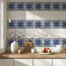 Modern Blue White Azulejo Pattern Mediterranean
