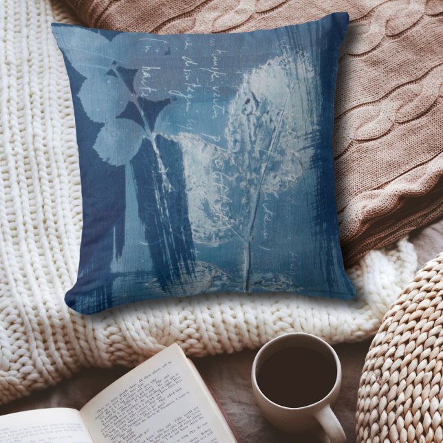Modern Blue & White Botancial Print Throw Pillow (Creator Uploaded)