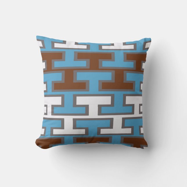 Modern Blue, White & Brown Geometric Throw Pillow  (Front)