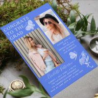 Modern Blue White Butterfly Photo Graduation Party