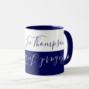 Modern Blue/White Combo Mug with Handwritten Name
