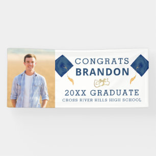 Modern Blue White CONGRATS GRADUATE Photo Banner