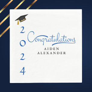 Modern Blue & White Congratulations Graduate Napkin