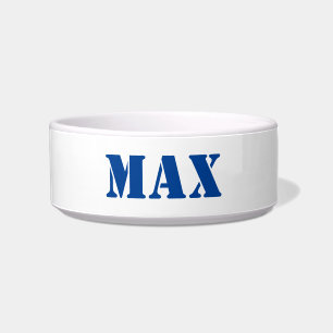 Modern blue white custom name dog cat bowl