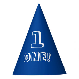 Modern blue white custom number age year birthday party hat