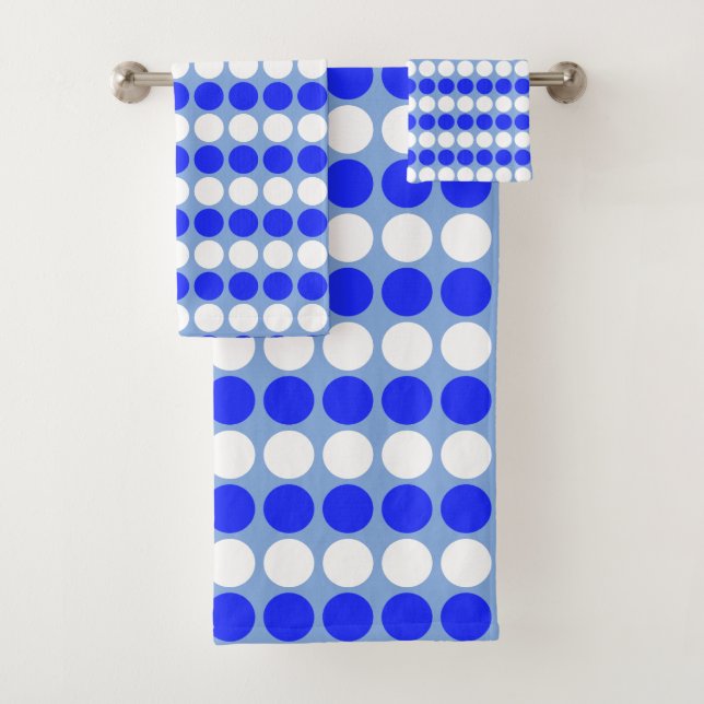 Modern Blue  White Dotted Stripes on Light Blue Bath Towel Set (Insitu)